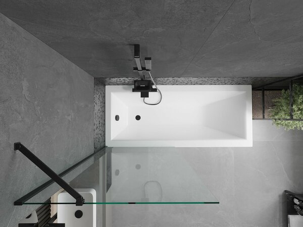 Mexen Cubik téglalap alakú kád 150 x 70 cm burkolattal és 1-szárnyas 80 cm-es válaszfallal, átlátszó, fekete