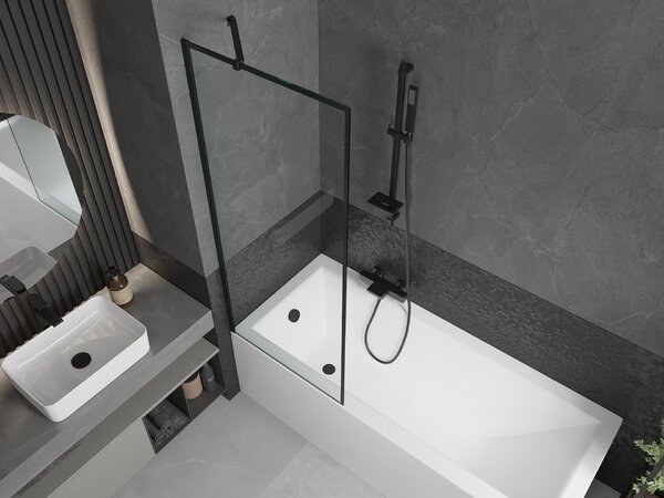 Mexen Cubik téglalap alakú kád 150 x 70 cm burkolattal és 1-szárnyú paravánnal 70 cm, fekete minta - 550315070X9507007070