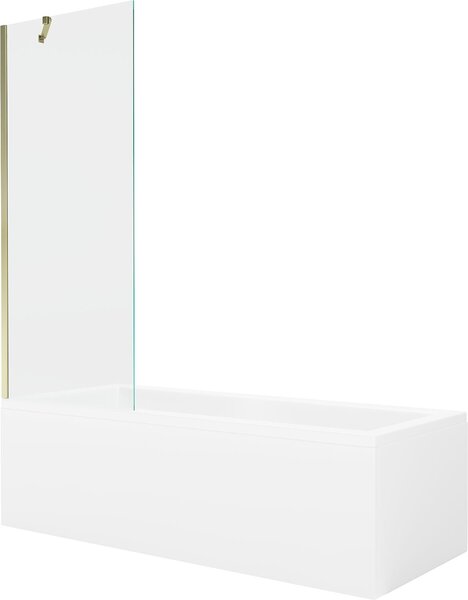 Mexen Cubik téglalap alakú kád 150 x 70 cm burkolattal és 1-szárnyas paravánnal 70 cm, átlátszó, arany