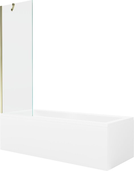 Mexen Cubik rektanguláris kád 150 x 70 cm burkolattal és 1-szárnyú paravánnal 60 cm, átlátszó, arany