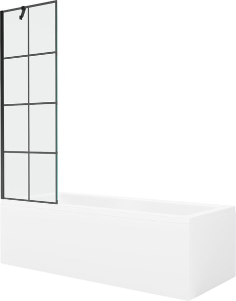 Mexen Cubik rektanguláris fürdőkád 150 x 70 cm burkolattal és 1 szárnyas 60 cm-es paravánnal, fekete mintával