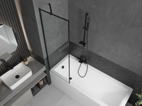 Mexen Cubik téglalap alakú kád 150 x 70 cm burkolattal és 1-szárnyú paravánnal 60 cm, fekete minta - 550315070X9506007070