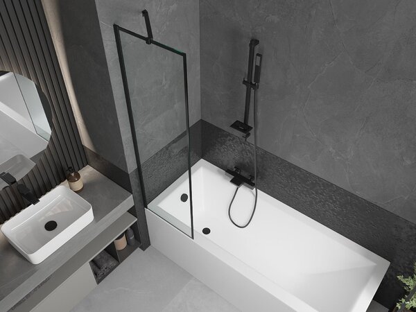 Mexen Cubik téglalap alakú kád 150 x 70 cm burkolattal és 1-ajtós paravánnal 50 cm, fekete minta - 550315070X9505007070
