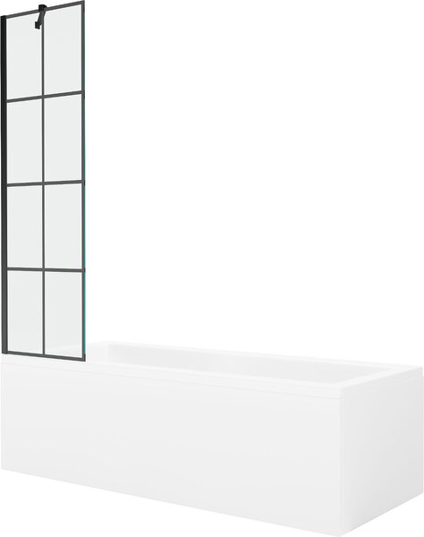 Mexen Cubik téglalap alakú kád 150 x 70 cm burkolattal és 1-szárnyú válaszfallal 50 cm, fekete minta
