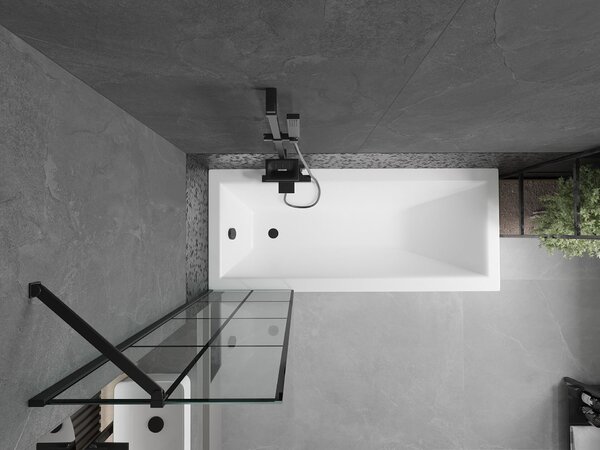 Mexen Cubik téglalap alakú kád 150 x 70 cm burkolattal és 1-szárnyú válaszfallal 50 cm, fekete minta