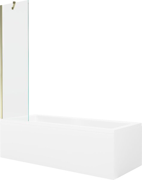 Mexen Cubik téglalap alakú kád 150 x 70 cm-es burkolattal és 1 szárnyú paravánnal 50 cm, átlátszó, arany