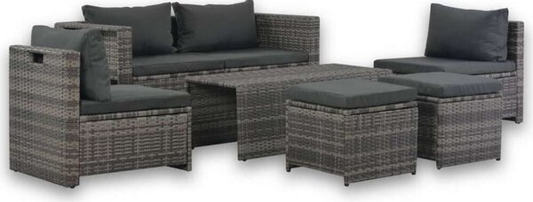 Polyrattan Kerti Bútorgarnitúra - 6 részes - Szürke