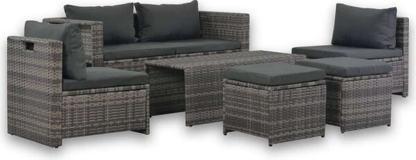 Polyrattan Kerti Bútorgarnitúra - 6 részes - Szürke