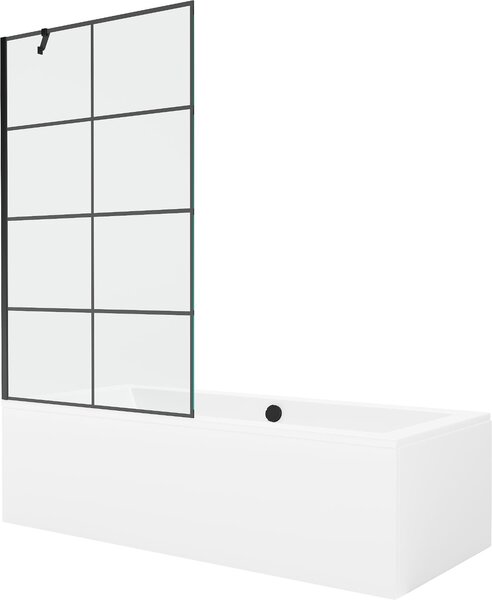 Mexen Cube téglalap alakú kád 180 x 80 cm burkolattal és 1-ajtós paravánnal, fekete minta - 550518080X9510007077