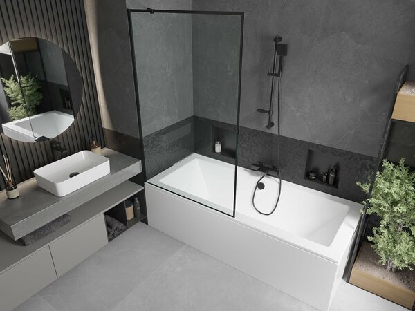 Mexen Cube téglalap alakú kád 180 x 80 cm burkolattal és 1-szárnyú paravánnal 100 cm, fekete minta - 550518080X9510007070