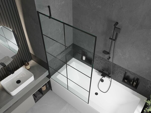 Mexen Cube téglalap alakú kád 180 x 80 cm burkolattal és 1-ajtós paravánnal, fekete minta - 550518080X9510007077