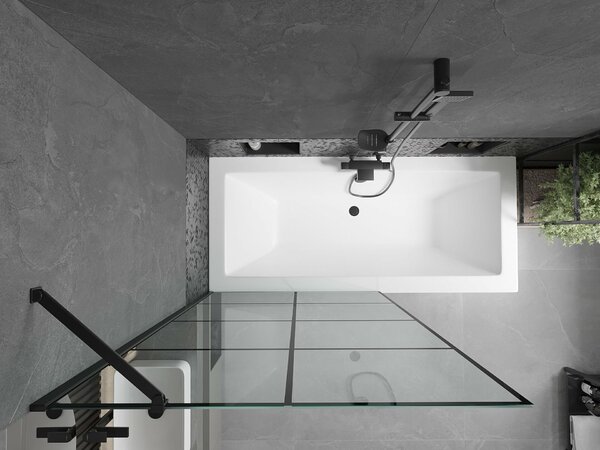 Mexen Cube téglalap alakú kád 180 x 80 cm burkolattal és 1-ajtós paravánnal, fekete minta - 550518080X9510007077