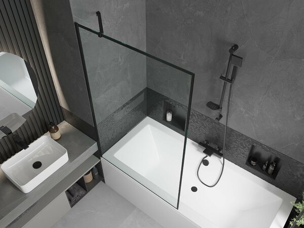 Mexen Cube téglalap alakú kád 180 x 80 cm burkolattal és 1-szárnyú paravánnal 100 cm, fekete minta - 550518080X9510007070