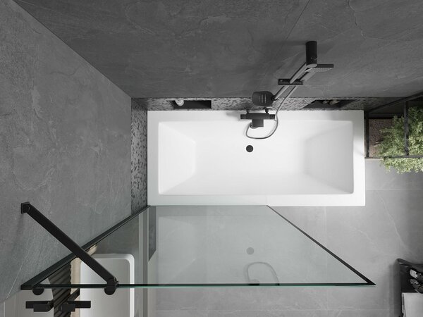 Mexen Cube téglalap alakú kád 180 x 80 cm burkolattal és 1-szárnyú paravánnal 100 cm, fekete minta - 550518080X9510007070