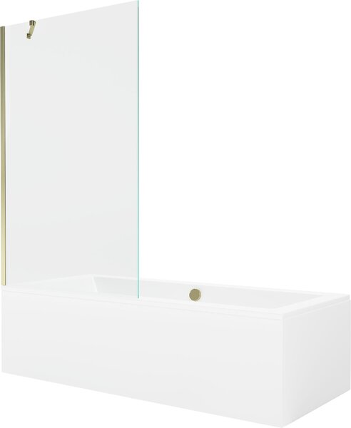 Mexen Cube téglalap alakú kád 180 x 80 cm burkolattal és 1-szárnyas zuhanyfallal 100 cm, átlátszó, arany