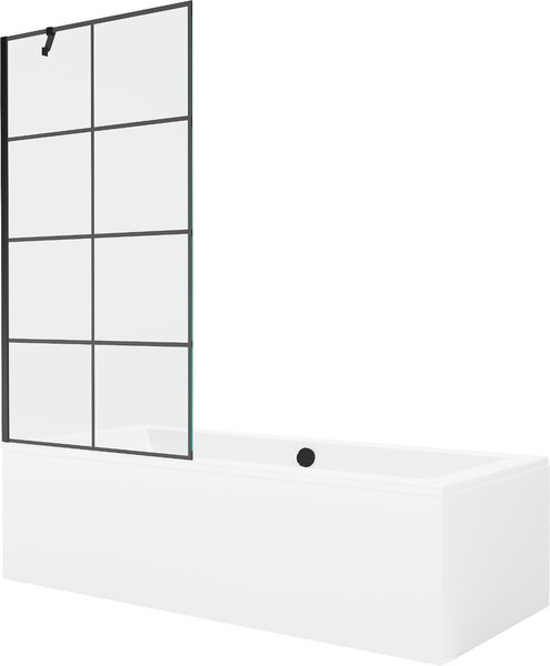 Mexen Cube téglalap alakú kád 180 x 80 cm burkolattal és egyszárnyú paravánnal 90 cm, fekete minta - 550518080X9509007077