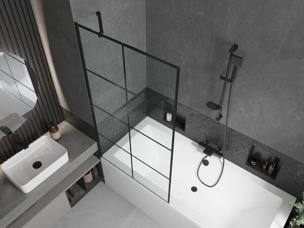 Mexen Cube téglalap alakú kád 180 x 80 cm burkolattal és egyszárnyú paravánnal 90 cm, fekete minta - 550518080X9509007077