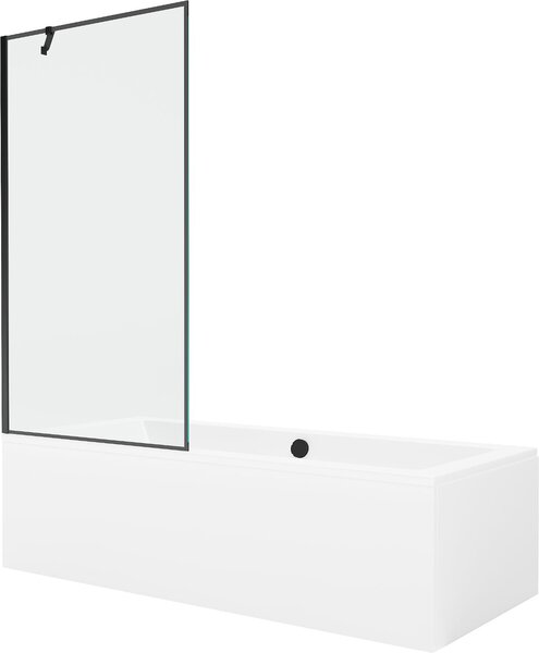 Mexen Cube téglalap alakú fürdőkád 180 x 80 cm burkolattal és 1-szárnyas paravánnal 90 cm, fekete minta