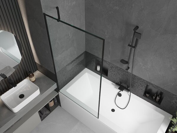 Mexen Cube téglalap alakú fürdőkád 180 x 80 cm burkolattal és 1-szárnyas paravánnal 90 cm, fekete minta