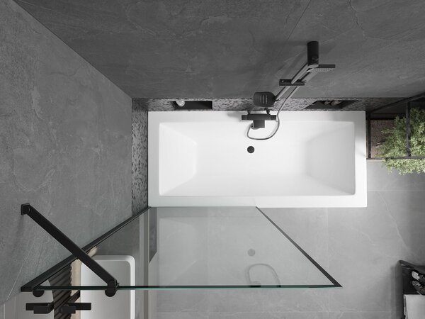 Mexen Cube téglalap alakú fürdőkád 180 x 80 cm burkolattal és 1-szárnyas paravánnal 90 cm, fekete minta