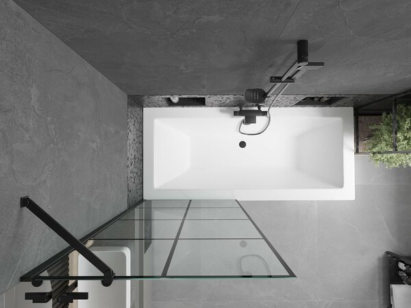 Mexen Cube téglalap alakú kád 180 x 80 cm, burkolattal és 1-szárnyas paravánnal, fekete minta - 550518080X9508007077
