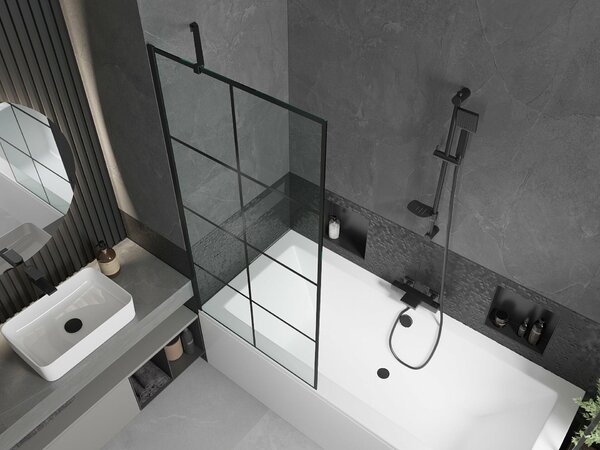 Mexen Cube téglalap alakú kád 180 x 80 cm, burkolattal és 1-szárnyas paravánnal, fekete minta - 550518080X9508007077