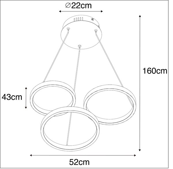 Függőlámpa fekete LED-del, 3 fokozatú dimmerrel, 3 lámpás - Rondas