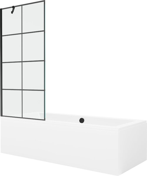 Mexen Cube téglalap alakú kád 180 x 80 cm, burkolattal és 1-szárnyas paravánnal, fekete minta - 550518080X9508007077