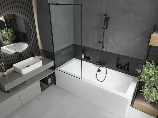Mexen Cube téglalap alakú kád 180 x 80 cm burkolattal és 1-szárnyú paravánnal 80 cm, fekete minta - 550518080X9508007070
