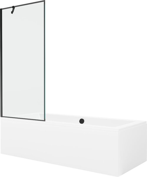 Mexen Cube téglalap alakú kád 180 x 80 cm burkolattal és 1-szárnyú paravánnal 80 cm, fekete minta - 550518080X9508007070