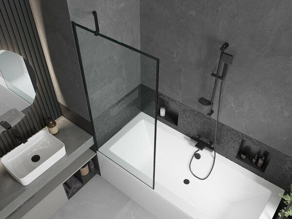 Mexen Cube téglalap alakú kád 180 x 80 cm burkolattal és 1-szárnyú paravánnal 80 cm, fekete minta - 550518080X9508007070