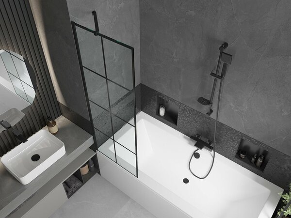 Mexen Cube téglalap alakú kád 180 x 80 cm burkolattal és 1-szárnyas paravánnal 60 cm, fekete minta - 550518080X9506007077