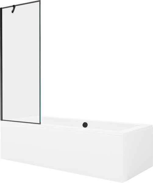 Mexen Cube téglalap alakú kád 180 x 80 cm-es burkolattal és 1-szárnyú paravánnal 70 cm, fekete mintás