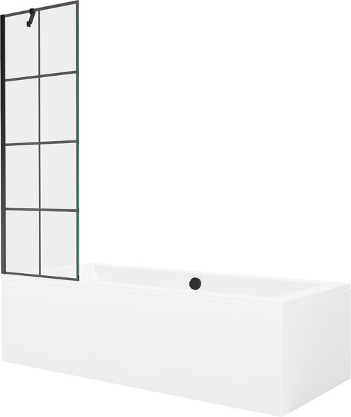 Mexen Cube téglalap alakú kád 180 x 80 cm burkolattal és 1-szárnyas paravánnal 60 cm, fekete minta - 550518080X9506007077
