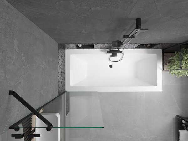 Mexen Cube téglalap alakú fürdőkád 170 x 80 cm burkolattal és 1-szárnyú paravánnal 60 cm, átlátszó, fekete