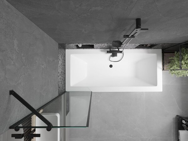 Mexen Cube téglalap alakú kád 180 x 80 cm burkolattal és 1 ajtós 50 cm-es zuhanyfallal, fekete mintás