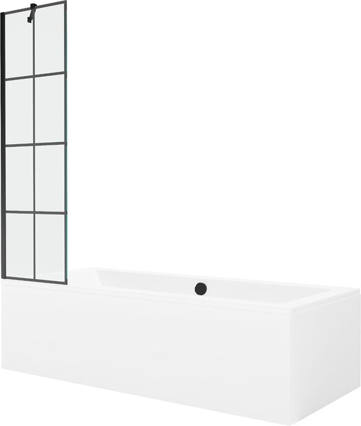 Mexen Cube téglalap alakú 180 x 80 cm-es kád burkolattal és 1-szárnyú zuhanyfallal 50 cm, fekete minta