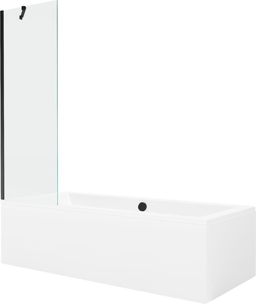 Mexen Cube téglalap alakú fürdőkád 170 x 80 cm burkolattal és 1-szárnyú paravánnal 60 cm, átlátszó, fekete