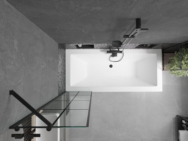 Mexen Cube téglalap alakú 180 x 80 cm-es kád burkolattal és 1-szárnyú zuhanyfallal 50 cm, fekete minta