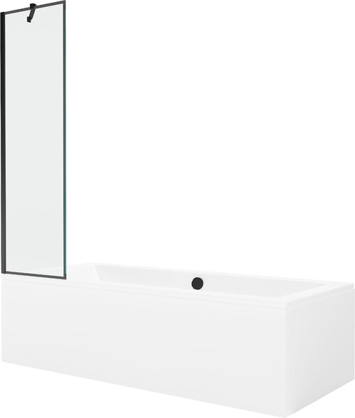 Mexen Cube téglalap alakú kád 180 x 80 cm burkolattal és 1 ajtós 50 cm-es zuhanyfallal, fekete mintás