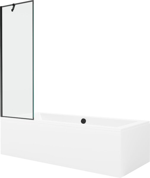 Mexen Cube téglalap alakú kád 180 x 80 cm burkolattal és egy szárnyú válaszfal 60 cm, fekete mintával