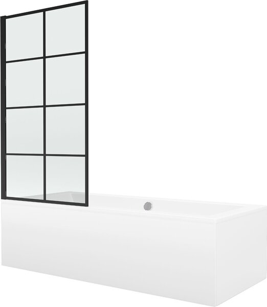Mexen Cube téglalap alakú kád 170 x 80 cm burkolattal és egyszárnyú válaszfallal 70 cm, fekete minta fix