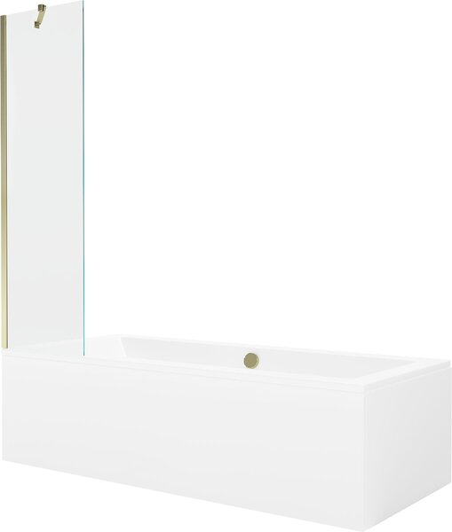 Mexen Cube téglalap alakú kád 180 x 80 cm burkolattal és 1-szárnyú paravánnal 50 cm, átlátszó, arany