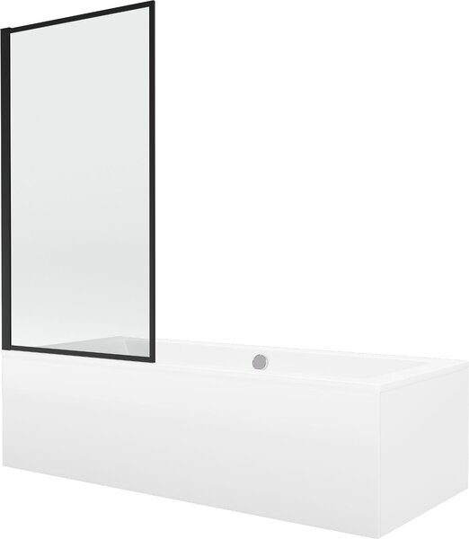 Mexen Cube 170 x 80 cm-es téglalap alakú kád burkolattal és 1-szárnyas, 70 cm-es paravánnal, fekete fix minta