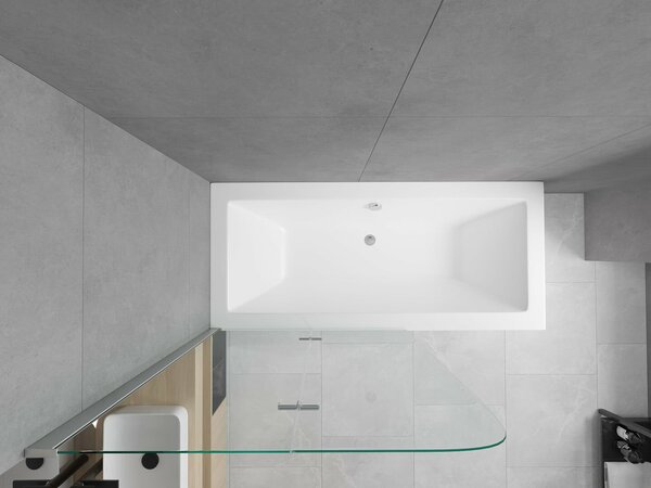 Mexen Cube 180 x 80 cm-es, burkolattal és 2 szárnyú, 100 cm-es paravánnal ellátott téglalap alakú kád, átlátszó