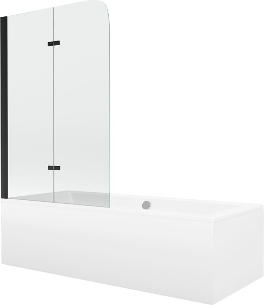 Mexen Cube téglalap alakú kád 180 x 80 cm burkolattal és 2-szárnyas paravánnal, 100 cm, átlátszó, fekete