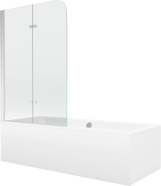Mexen Cube 180 x 80 cm-es, burkolattal és 2 szárnyú, 100 cm-es paravánnal ellátott téglalap alakú kád, átlátszó
