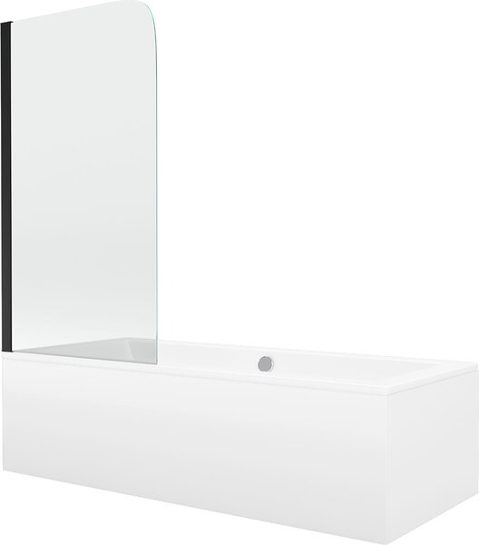 Mexen Cube 180 x 80 cm-es téglalap alakú kád burkolattal és 1 szárnyú paravánnal 70 cm, átlátszó, fekete