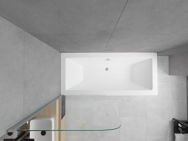 Mexen Cube téglalap alakú kád 180 x 80 cm burkolattal és 1-szárnyú paravánnal 80 cm, átlátszó, króm