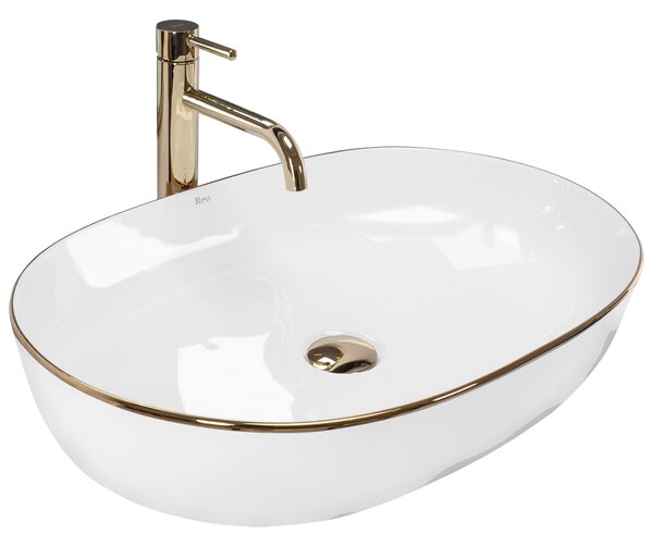 Rea Cleo, asztali mosogató 605x410x140mm, fehér, arany éllel, REA-U6211